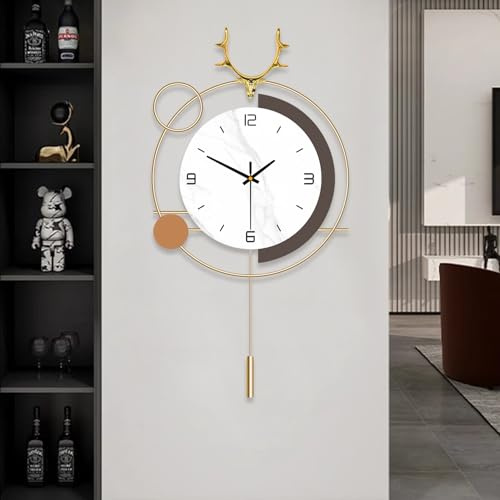 EMITDOOG Große Wanduhren für Wohnzimmer, Dekoration, moderne Pendel-Wanduhr, leise, Quarz, Metall, Hirschuhr, Wand für Schlafzimmer, Küche, Büro, Wanddekoration für Zuhause, Innenbereich, 33 x 63 cm,