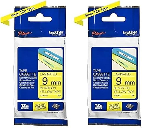 Brother TZE621 Original Tintenpatronen Pack Of 1, Schwarz/Gelb (Packung mit 2)