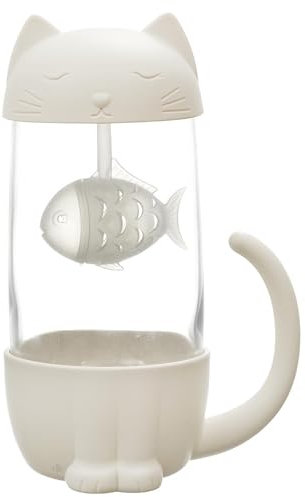 Linnea Mug infuseur Forme Poisson Chat Collection Cat Kawaii 30 cl Coloris Blanc