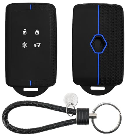 Car Key Card Case Car Key Cover for Renault Clio Kadjar Dacia Duster | 4 Button Key Fob Holder Cover for Renault Megane Koleos Captur Espace Arkana Astral, Silicone Soft TPU Blue