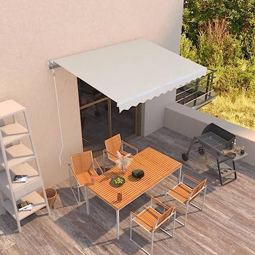 Myheimly Markise Manuell Einziehbar Gelenkarmmarkise Balkonmarkise Sonnenschutz Sichtschutz Terrasse Balkon 350x250 cm Creme