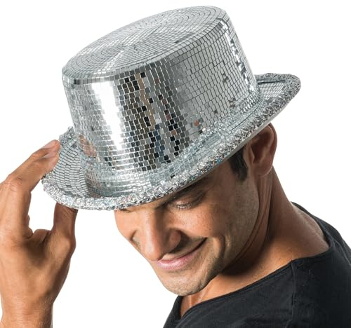 Chaks - Sombrero de copa, sombrero con purpurina de bola de discoteca