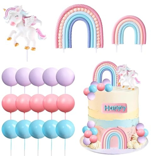 Einhorn Tortendeko, 18 Stück Kuchen Deko Geburtstag Mädchen, Süße Einhorn Cake Topper Regenbogen Kuchendek Torten Deko Kugeln für Mädchen Mottopartys Dekorationen (Pastell-A)
