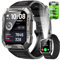 Militare SmartWatch Uomo(Rispondi/Effettua Chiamate), Fitness Tracker con Torcia/Bussola/900mAh Batteria /24H Cardiofrequenzimetro/Sonno/ SpO2/100+ Modalità Sport per Android IOS (2 Cinturini)