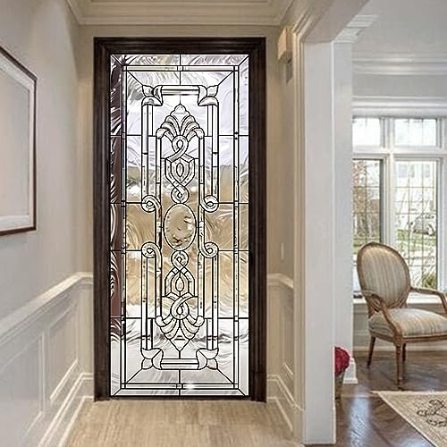 funlife Faux Stained Glass Original Hand Drawn Self-Adhesive Door Stickers, Classical Church 76X200CM