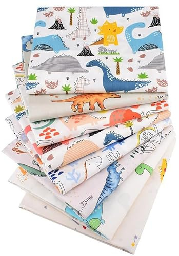 Patchwork Stoffe aus 100% Baumwolle 8 Stück 50 x 50 cm baumwollstoff Stoffe zum Nähen Quilten Basteln Handwerk Gewebe Gedruckt Craft Stoffe Quadrate Baumwolltuch Tier-Dinosaurier