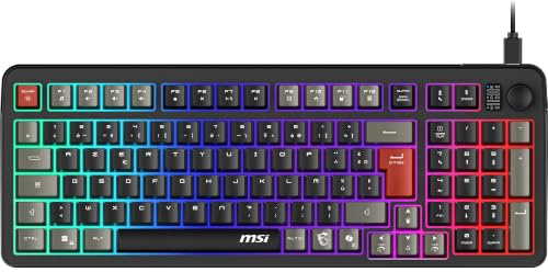 MSI Forge GK110 FR Clavier Gaming - AZERTY, Disposition FR, switches à Membrane, RGB, éclairage et Touches multimédia, Base antidérapante, Inclinaison réglables, USB 2.0 - Pleine Taille