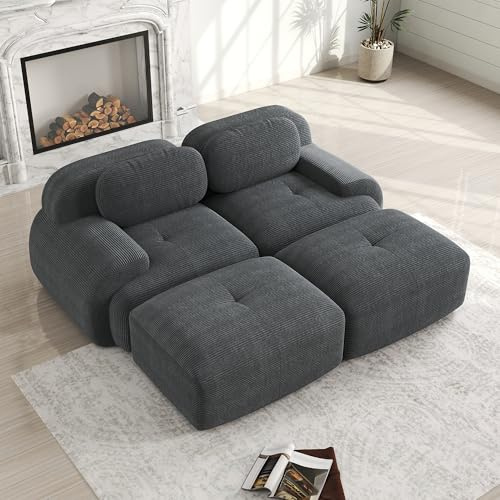 Bladez Modernes Cord Sofa Modulares Schlafsofa mit Ottoman Hocker, Ohne Montage, Cloud Polstersofa Couchs mit Schlaffunktion, für Wohnzimmer (Grau, 2-Sitzer+2)