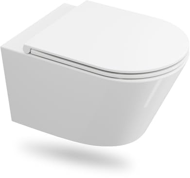 HOROW Wand WC Spülrandlos mit Toilettendeckel mit Absenkautomatik | Hänge WC mit Wirbelspülung für Wassersparender und Leiser Spülung, mit Nanokeramik leichter zu reinigen, Passend für alle Bad