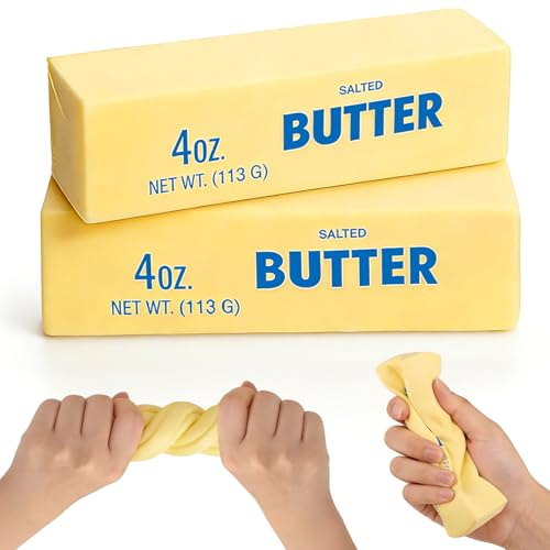 2 Pack Butter Squishy Toys, Solid PU Foam Slow Rising Squishies | Soft Food-Shaped Squeeze Sensory Fidget Toys, Novelty Funny Birthday Gifts Stocking Fillers for Teens and Adults