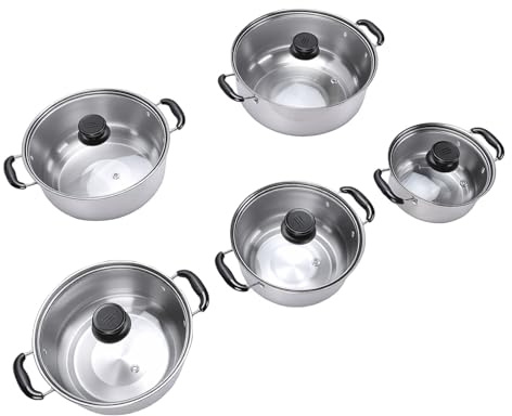 Eminchu Juego de Utensilios de Cocina de Acero Inoxidable de 5 Piezas, Juego de Ollas de Cocina con Tapas de Vidrio, de Ollas con Tapa Transparente, Ideal para Estufas y Estufas de Inducción