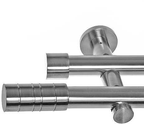 BASIT Gardinenstange 2 läufig 320cm lang Edelstahl Look I Gardinenstange doppelläufig Wandmontage Ø20mm mit Zylinder I In 120-600cm verfügbar H41