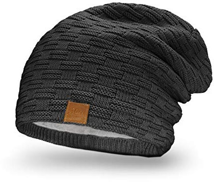 Mikos * Damen Frauen Herren Mütze Winter Strickmütze Wintermütze Gefütterte Beanie Unisex (654) (Dunkelgrau)