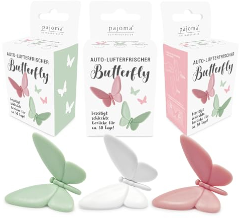pajoma® Auto-Lufterfrischer Butterfly, 3er Set | drei verschiedene Düfte - beseitigt schlechte Gerüche für ca. 30 Tage | Autoduft Autolufterfrischer