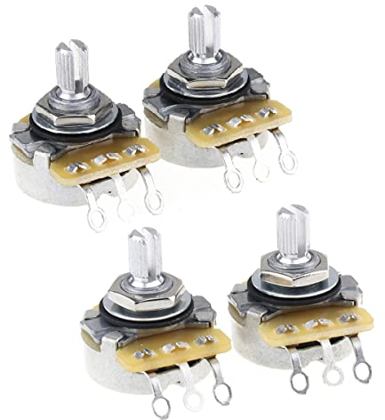 CTS 450 Series A/B500K Split Shaft Fine 24-Splines Audio/Linear Taper Potentiometer for Electric Guitar Bass, 10% Tolerance (2 Audio, 2 Linear)