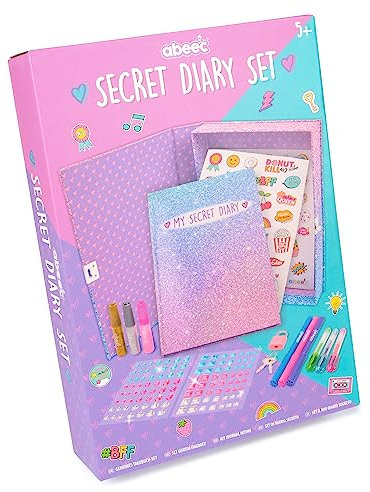 abeec Purple Secret Diary Set For Girls – Lockable Glitter Notebook With Gel Pens, Felt Tips, Glitter Glue, Stickers & Gems For Creative Journaling