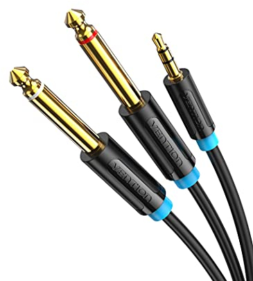 VENTION 3.5mm Klinke auf Dual 6.35mm Mono Y Splitter Audio Kabel Dual 6.35 zu 3.5 mm Stecker zu Stecker Stereo Audio Splitter Kabel für Mixer, Gitarre, Recorder, Verstärker, Laptop - 5m