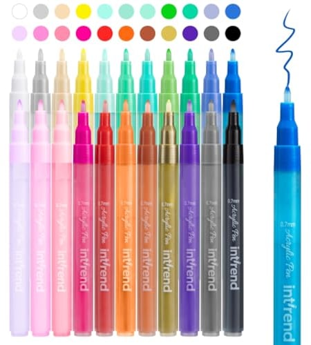 int!rend Rotuladores acrilicos - Set 22x rotulador acrilico de colores - Rotuladores pintura acrilica punta fina 0,7 mm - Rotuladores acrilicos para pintar piedras ceramica madera