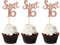 Unimall Global 24 Stück Rose Gold Glitter Sweet 16 Cupcake Topper 16 Geburtstagstorte Topper Decor Picks für Kinder Mädchen Geburtstag Party Jubiläum Party Dekoration Zubehör