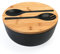 ShineMe Black Salad Bowl Set, 9.8inches Large Bamboo Fiber Salad Bowl With Lid and Utensils(Spoon & Fork), Solid Mixing Bowl For Serving Pasta, Fruits, Vegetables, Bread and Chips