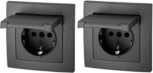 2er Pack, Unterputz Steckdose IP44, Steckklemme, All-in-One, Serie ET-1 anthrazit