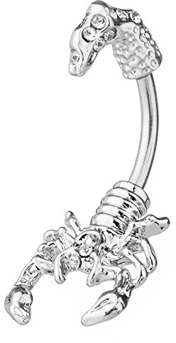 Piercingfaktor Bauchnabelpiercing Chirurgenstahl Bauch Bauchnabel Piercing Banane Stecker Anhänger mit Kristall Reverse Skorpion Silber Clear