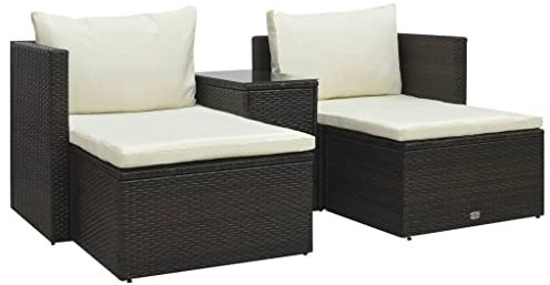 Hommdiy Gartenmöbel 5-TLG. mit Auflagen Sofa Lounge Hocker Sitzgruppe Gartenset Ecksofa Gartensofa Sitzgarnitur Couchtisch Poly Rattan Braun