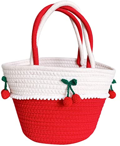 Cabilock Handtasche Weben Einer Sommer-hobo-tasche Kirschen Korb Sommer Korb Strandtasche Gewebte Strohsack Modische Tasche Korbdekor Strandresort Draussen Baumwollfaden Aufbewahrungstasche