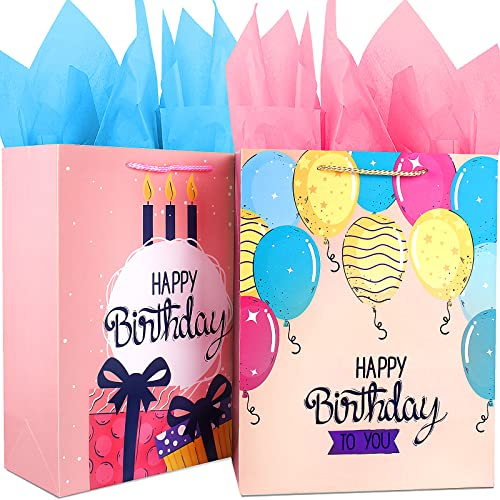 Sac Cadeau Moyen Format avec Papier de Soie,Sacs Cadeaux Anniversaire pour Filles Femmes avec Poignée,Pochette Cadeau,Rose Sac Papier Cadeau pour Anniversaire,Emballage Cadeau Sac d'emballage Cadeau