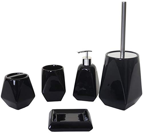 5-teiliges Badset HWC-C71AM, WC-Garnitur Badezimmerset Badaccessoires, Keramik - schwarz
