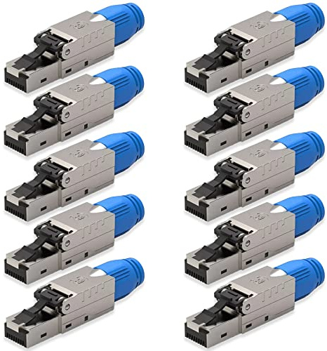 NEXMEX Netzwerkstecker 10x Cat 8 werkzeuglos Geschirmt 40Gbit/s RJ45 LAN UTP 2000MHz Kabel Stecker CAT8 ohne Werkzeug Crimpstecker CAT8.1 werkzeugfrei für Verlegekabel DSL Patchkabel Netzwerkkabel