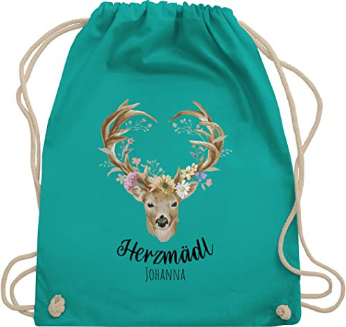 Turnbeutel Rucksack - Kompatibel Oktoberfest - Herzmädl Hirsch Geweih Hirschgeweih Madl - Unisize - Türkis - bayrische herzmadl gymbag trachten-tasche bayrisch sportbeutel oktoberfest-tasche