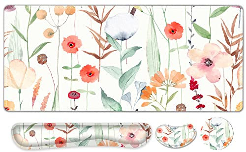 Large Gaming Mouse Pad,4in1 Extended Mousepad Set,Desk Pad+Keyboard Wrist Rest Pad+Mouse Mat with Wrist Support+Coaster,Waterproof Desk Mat Protector for Home Office Laptop Computer-Colorful Cotton