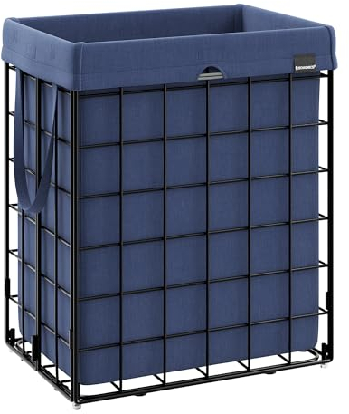 SONGMICS Wäschekorb 90 L, faltbarer Wäschesammler, abnehmbarer und waschbarer Wäschesack, Metalldrahtgestell, für Schlafzimmer, Bad, Waschküche, schwarz-anthrazitblau LCB190Q01