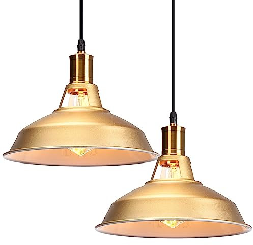iDEGU 2 Piezas Lámparas Colgantes Vintage Lámpara de Techo Industrial Iluminación E27 Retro Luz Colgante para Cocina, Salón, Dormitorio, Comedor, Pasillo, Restaurante - 27CM (Dorado)