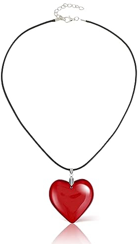 DIVINA VITAE Collier Ras du Cou Pendentif Cœur Grand en Verre Rouge Réglable - Accessoires de Bijoux Tendance pour Femmes Adolescentes