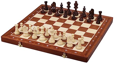 Sunrise Chess | Turnierschach | Ausgabe 5 | Professionelles Schachspiel | Aus Holz | Langlebig | Gewichtete Zahlen | Intarsienkarton | Kassette mit Fächern