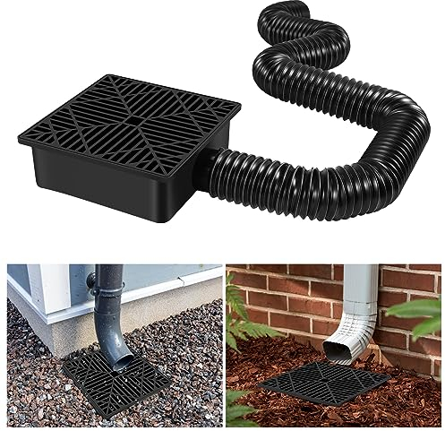 Pyatofyy Downspout Extension Kit,Square Catch Basin Drain Drainage Downspout Extension Kit with Flexible Hose Extension,Shed Guttering Kit for Cement Floor and Lawn(Black), I986100565