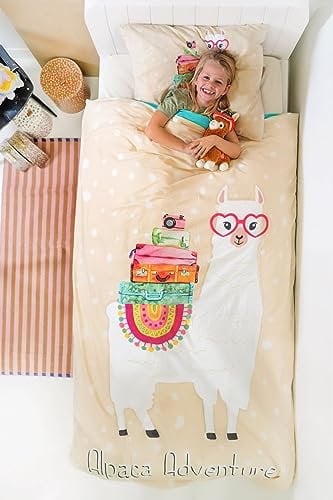 Little Monster Kinderbettwäsche - Alpaka - 135cm x 200cm - 100% Weiche Baumwolle - Atmungsaktiv - Kinder Bettbezüge mit Reißverschluss - Kinder Bettwäsche Set mit 1 Kissenbezüge 80cm x 80cm