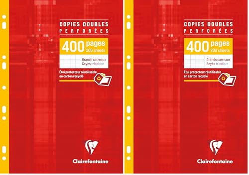 Clairefontaine 4791C Un Étui de Copies Doubles Perforées - A4 21x29,7 cm - 400 Pages Grands Carreaux - Papier Blanc 90 g - Étui Réutilisable (Lot de 2)