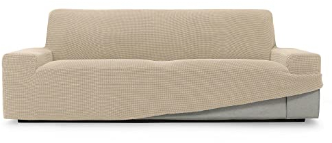 SOFASKINS® super elastischer überzug, Sofabezug 4 sitzer, atmungsaktiv, bequem und langlebig, Sofa überzug, Einfach anzubringen, Maße (230-270Cm), Farbe Beig