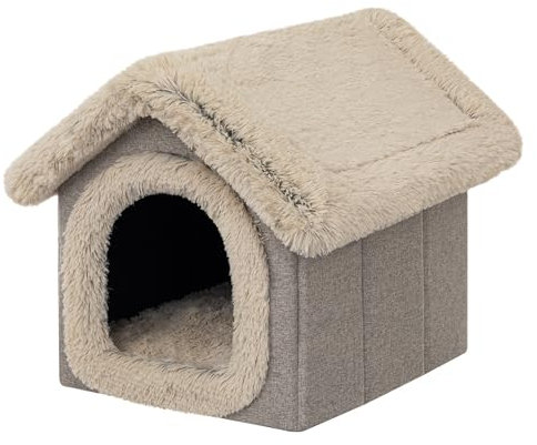 DOGGY Hundehütte Katzenhütte Hundehöhle Hundehaus Katzenhaus Hütte Höhle Hundekissen Katzenkissen Haustierhütte Indoor, Größe 1: 32x38x32 cm, Cappucino