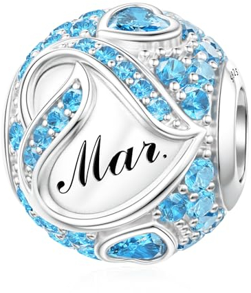 LANBEIDE März Geburtsstein Charms für Pandora Charms, 925er Sterlingsilber Beads für Pandora Armband, Geburtstags Geschenke für Frauen