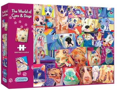 Die Welt der Katzen & Hunde | 1000 Teile Puzzle | Tierpuzzle | Nachhaltiges Puzzle für Erwachsene | 100% recyceltes Premium-Puzzle | Tolles Geschenk für Erwachsene | Gibsons Games