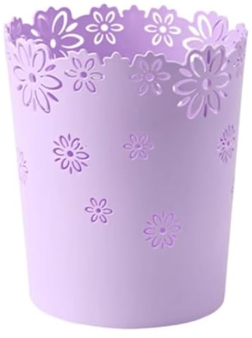 Poubelle à papier, corbeille à papier creuse en plastique de 6,3 pouces, poubelle ronde en dentelle de fleurs pour chambre à coucher, salle de bain, cuisine et bureau S violet, corbeille à papier