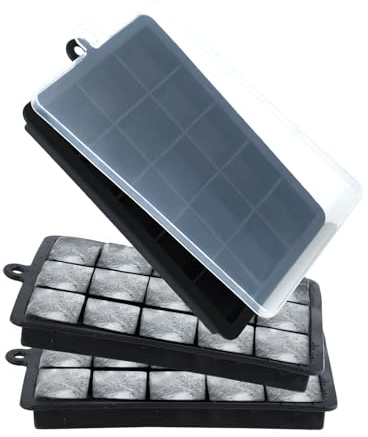 Bac a glacon,Bac glacon silicone,3 moules à glaçons avec couvercle, sans bisphénol A, adaptés à diverses boissons comme le vin, les boissons gazeuses et le café glacé(15 compartiments, noir)