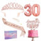 Rose Gold 30th Birthday Decorations for Her 30th Birthday Sash and Tiara Set, 30th Birthday Party Sash Crown Birthday Cake Topper Number 30 Foil Balloons Candles, 30th Birthday Gifts for Her Women