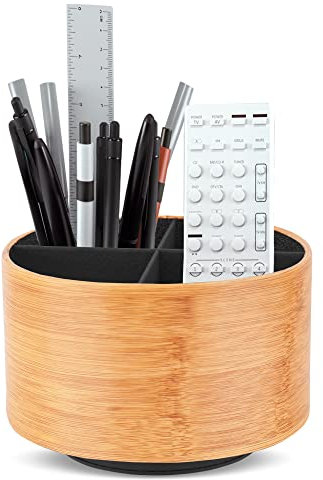 Czzmy Rotation range télécommande,Circulaire Support de télécommande en PU Cuir avec 4 Compartiments,Organisateur de bureau multifonction pour TV telecommande,Lunettes,Crayons(1-Couleur beige)