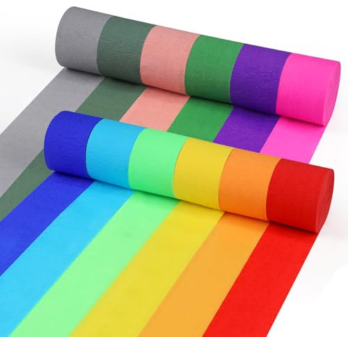 VABNEER 12 Rouleaux Papier Crépon Coloré, 4,5 cm x 25 m Serpentins en Papier Crépon Bandes pour Décoration de Mariage Anniversaire Fête Célébration
