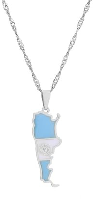 LUTAKU Collar con colgante de mapa y bandera de Argentina para mujeres y hombres, collar con colgante de mapa de Argentina, accesorios de joyería de acero inoxidable